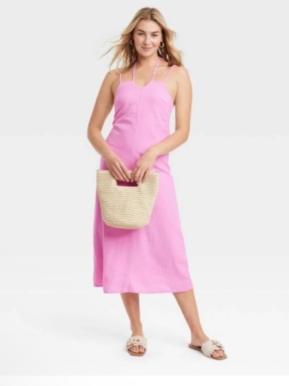 Universal Thread Pink Strappy V-Neck Midi Dress